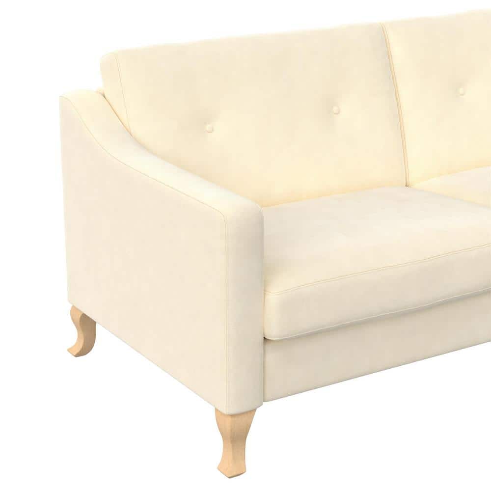 Elegant White Linen Sloped Arm Sofa with Tufted Backrest
