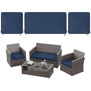 36 in. x 18 in. (3-Piece) Outdoor Patio Replacement Seat Cushions Fit for Loveseat Lounge Chair Furniture Navy Blue