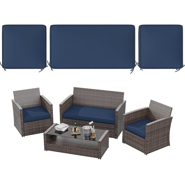 WNP 36 in. x 18 in. (3-Piece) Outdoor Patio Replacement Seat Cushions Fit for Loveseat Lounge Chair Furniture Navy Blue