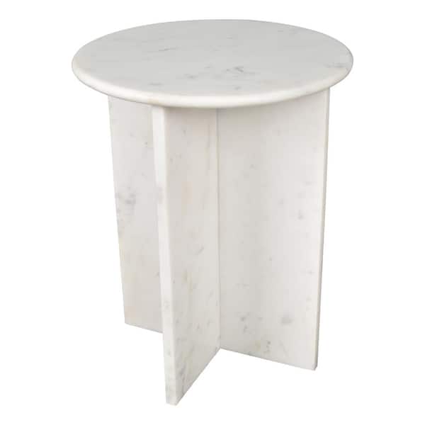 Javier 14 in. White Contemporary Natural Marble Handmade Round X-Shaped End Table