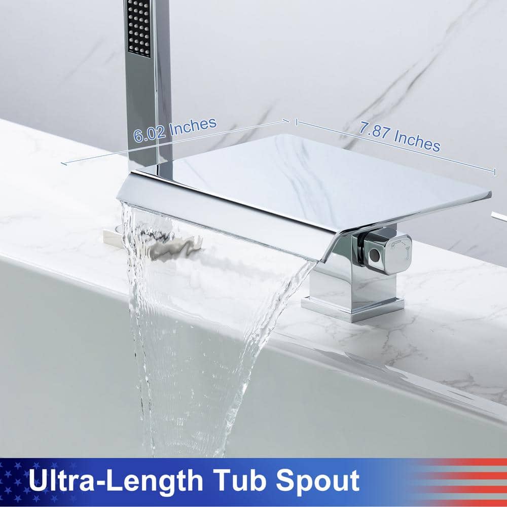 Chrome Single Handle Wall Waterfall Tub Faucet with Diverter