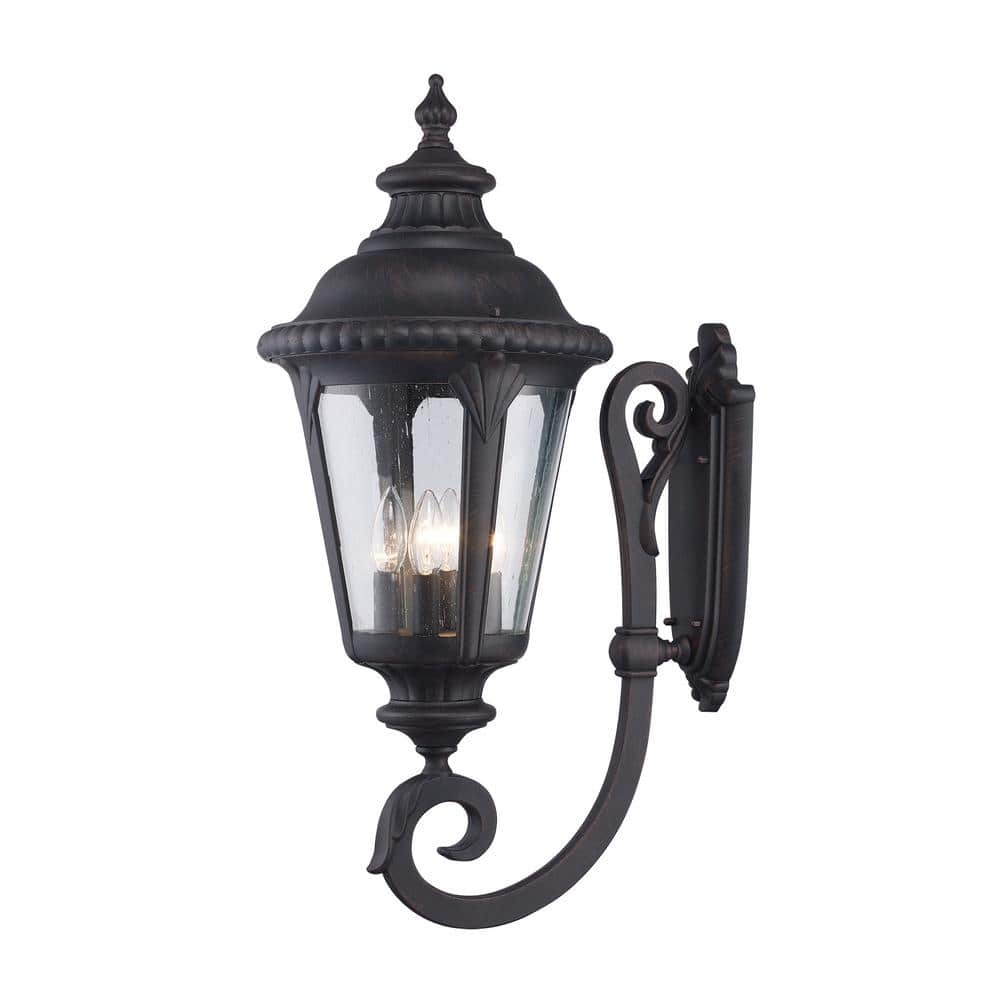 Bel Air Lighting Commons 4-Light Rust Coach Outdoor Wall Light Fixture with Seeded Glass