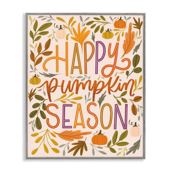 Stupell Industries Happy Pumpkin Season by Isabela Schielke Gray Framed Nature Giclee Art Print 14 in. x 11 in.