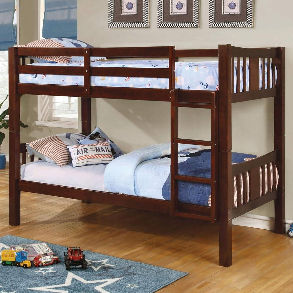 Furniture of America Jelle Dark Walnut Full over Full Wood Bunk Bed ...