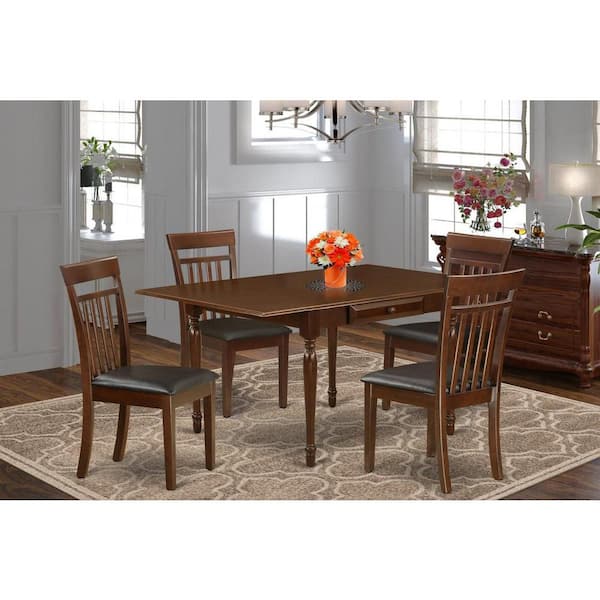 East West Furniture 5-Piece Mahogany Finish Solid Wood Top - Rectangular Dining Room Set with Dropleaf - Seats 4