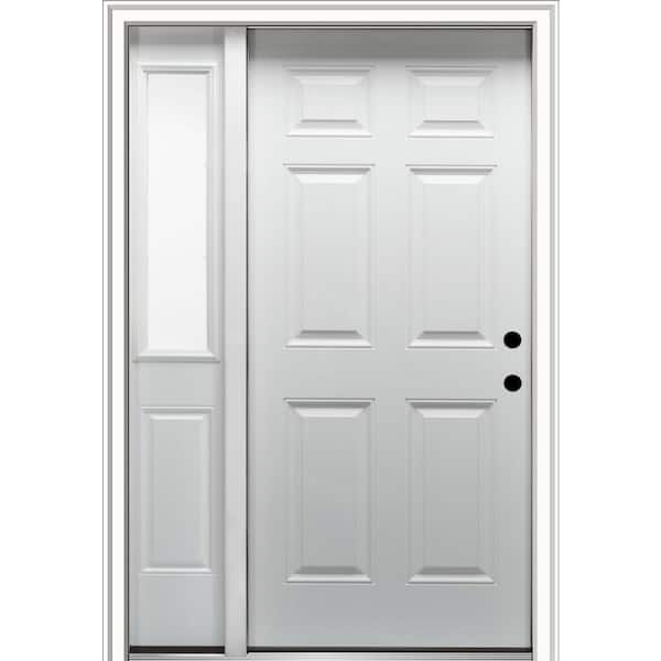 MMI DOOR 53 in. x 81.75 in. 6-Panel Left Hand Inswing Classic Primed Fiberglass Smooth Prehung Front Door with One Sidelite