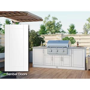 Sanibel Shell White 14-Piece 91.25 in. x 34.5 in. x 28.5 in. Outdoor Kitchen Cabinet Island Set