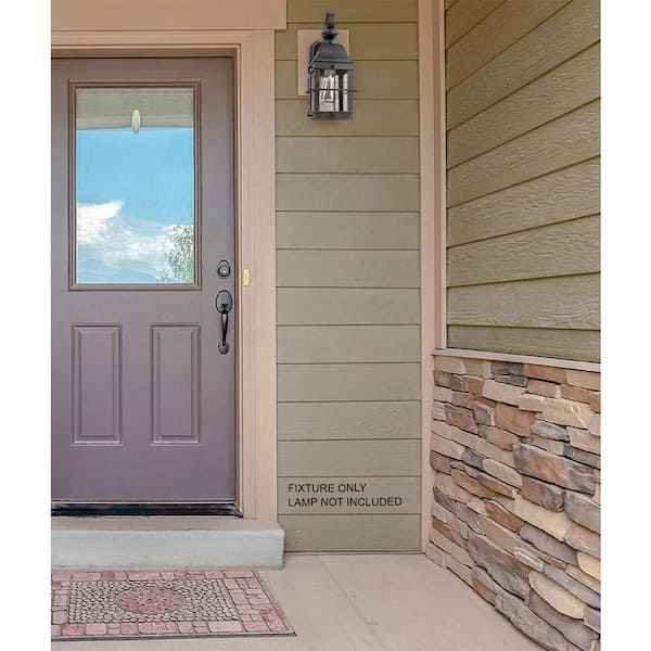 New Town 15 in. Black Composite Outdoor Hardwired Lantern Sconce with Clear Diffuser No Bulb Included