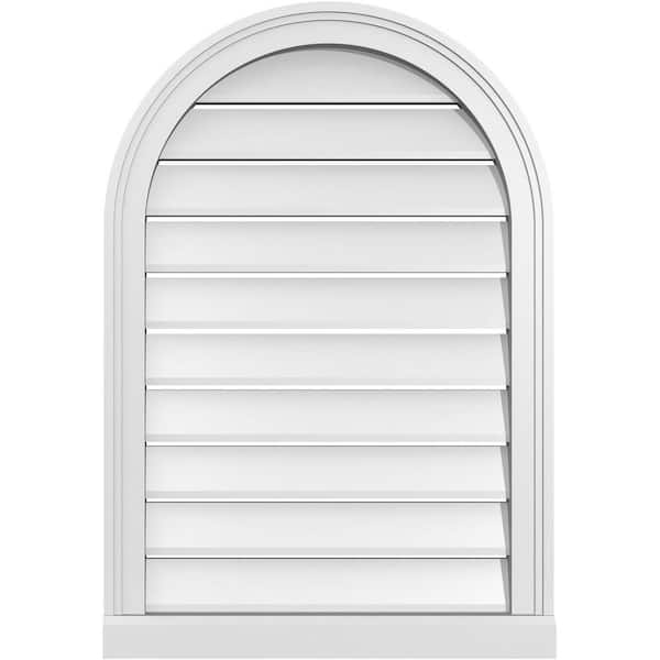 Ekena Millwork 22 in. x 32 in. Round Top Surface Mount PVC Gable Vent: Functional with Brickmould Sill Frame