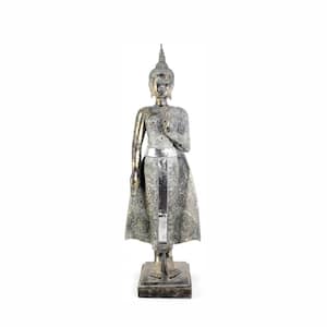 37.8 in. Tall in Silver Finish Polyresin Buddha Statue