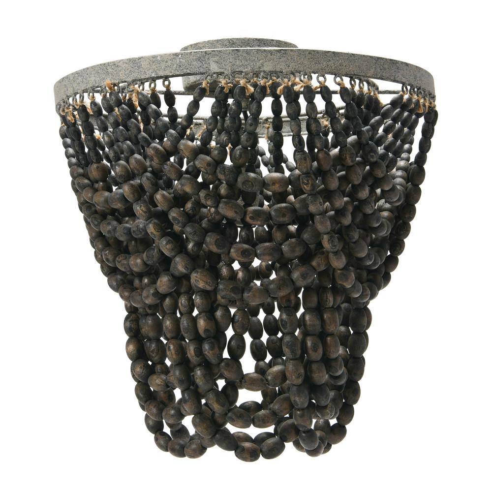 Dark Grey Wood Bead Semi-Flush Mount Ceiling Light
