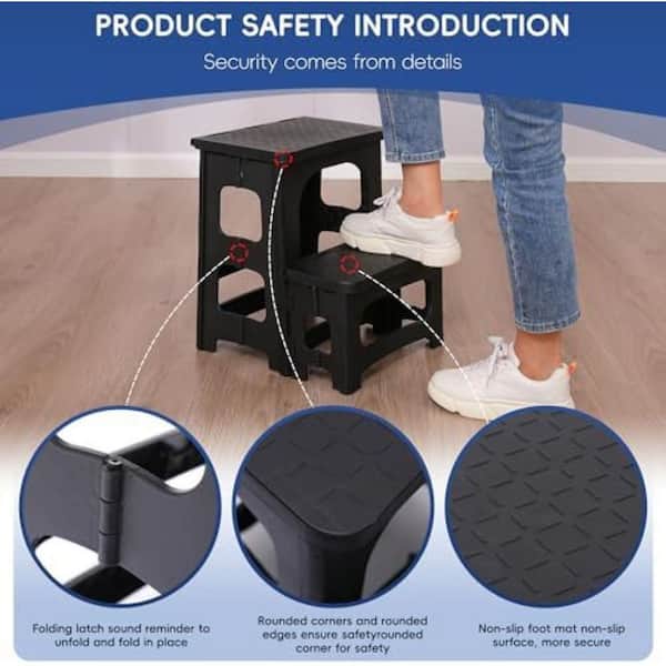 2-Step Folding Stool for Adults Non-Slip Foldable Stool for Home