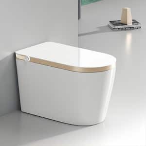 1-Piece Luxury Smart 1.32 GPF Auto Single Flush Round Toilet in White with Remote Control and Heated Seat, Golden