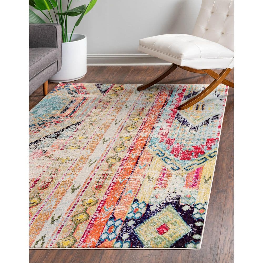 Colorful Multi-Pattern Low Pile Rectangular Area Rug