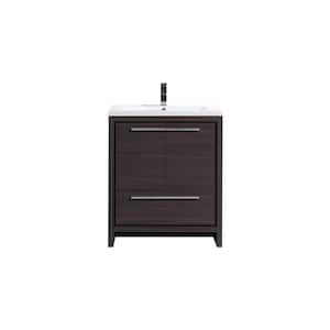 Dolce 30 in. W Bath Vanity in Dark Gray Oak with Reinforced Acrylic Vanity Top in White with White Basin