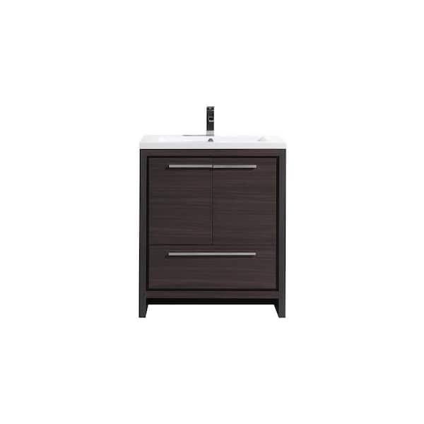 Moreno Bath Dolce 30 in. W Bath Vanity in Dark Gray Oak with Reinforced Acrylic Vanity Top in White with White Basin