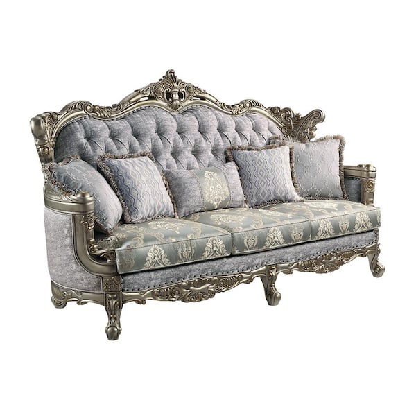 Acme Furniture Miliani 39 in. Straight Arm Leather Rectangle Sofa in. Fabric & Antique Bronze Finish