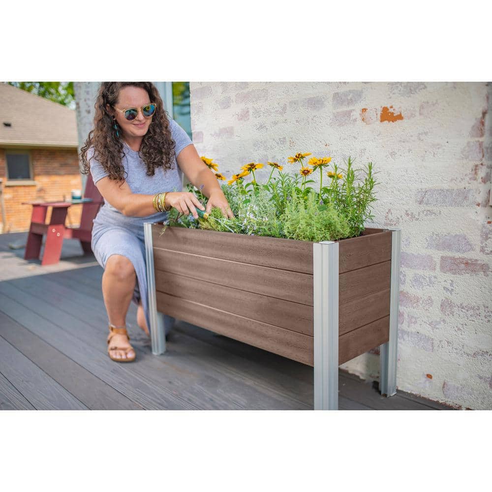 Espresso Brown Vinyl Elevated Garden Planter with Trellis