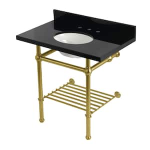 Templeton 36 in. Granite Console Sink with Brass Legs in Black Granite Brushed Brass