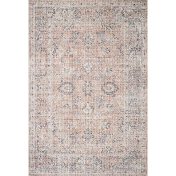 Loloi Skye Blush/Grey 8 ft. x 8 ft. Round Printed Distressed Oriental Area Rug