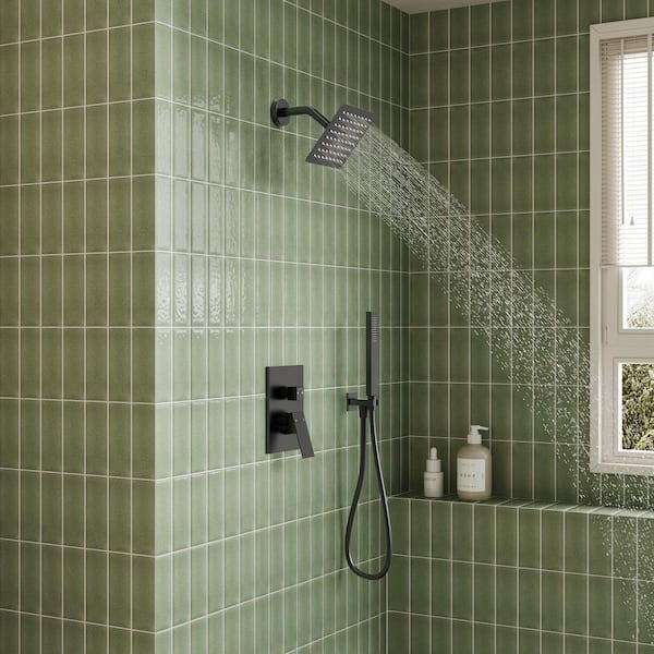 Single Handle 2-Spray Patterns Square 6 in. Shower Faucet with Handheld 2.5 GPM, Anti Scald in Matte Black