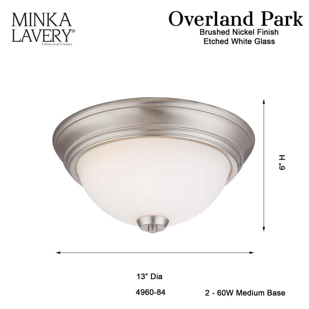 Brushed Nickel Etched Glass 13" Indoor/Outdoor Flush Mount Light