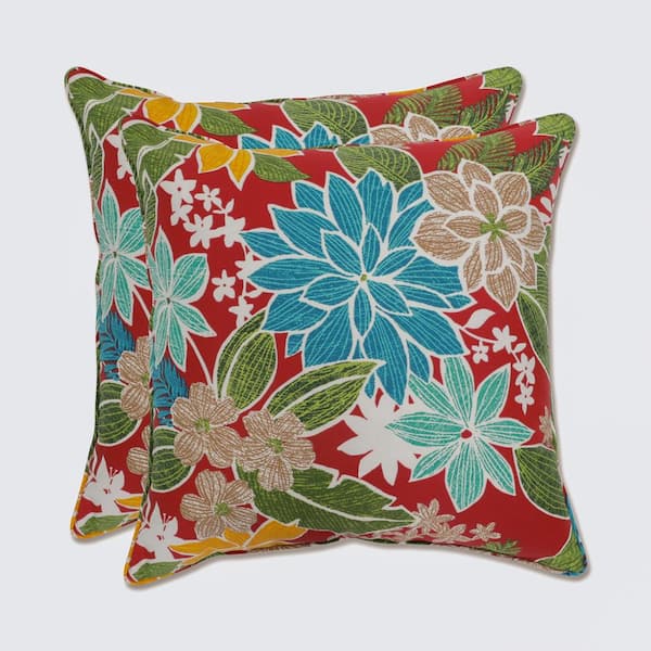 Pillow Perfect Floral Red Square Outdoor Square Throw Pillow 2-Pack