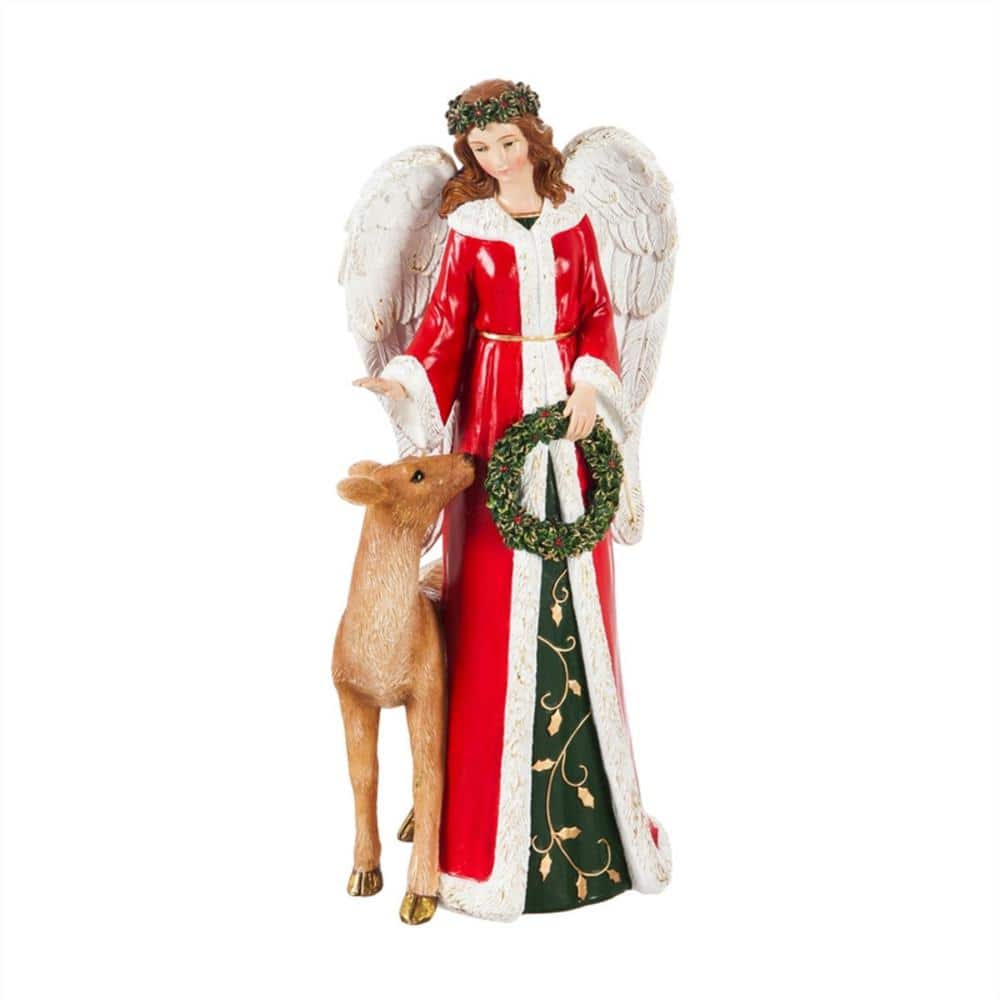 Evergreen 13 in. Natural Angel Garden Statue with Holly Wreath84G3067