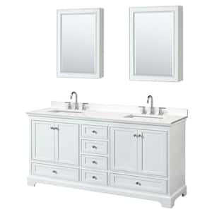 Deborah 72 in. W x 22 in. D x 35 in. H Double Bath Vanity in White with White Quartz Top and MC Mirrors