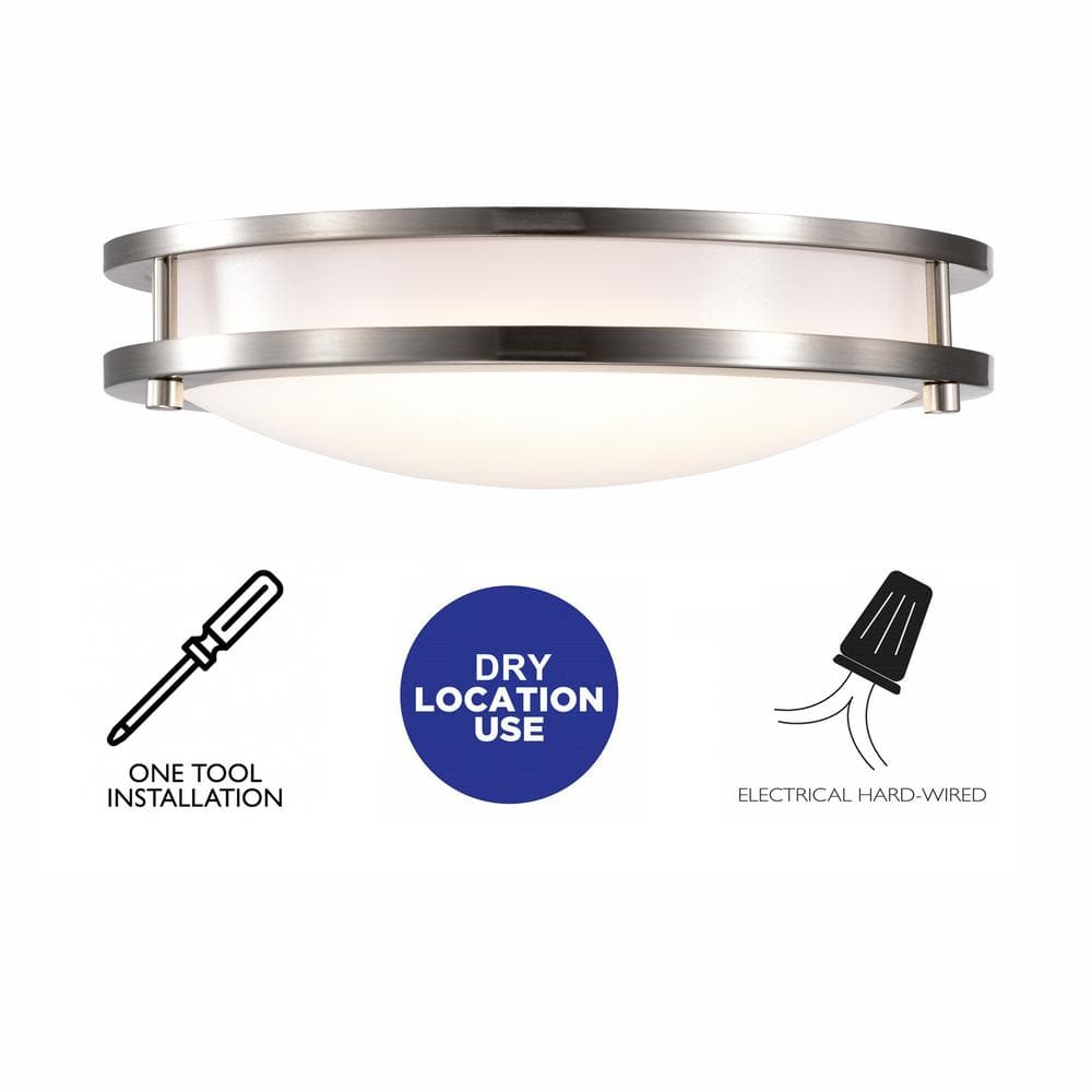 11.75" Brushed Nickel LED Flush Mount with White Diffuser