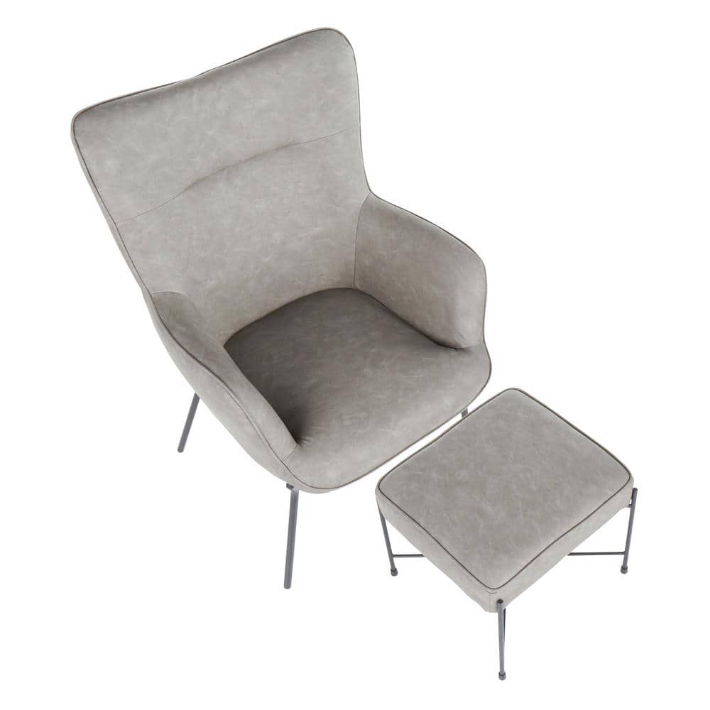 Industrial Black Metal and Grey Faux Leather Accent Chair