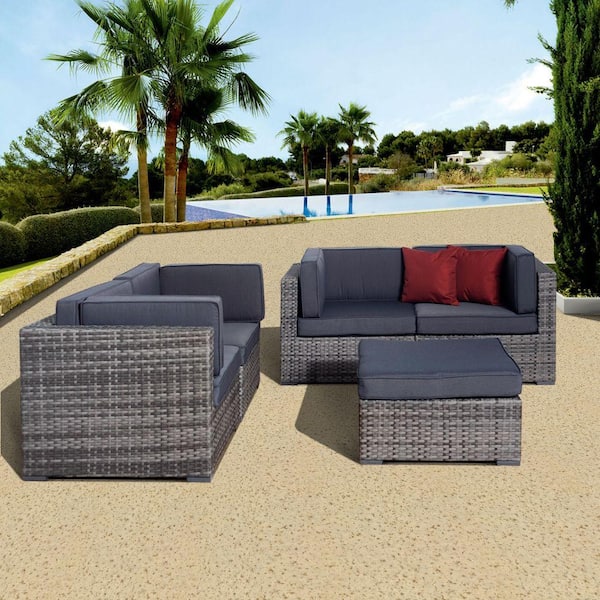 Atlantic Contemporary Lifestyle Nice Grey 5-Piece All-Weather Wicker Patio Seating Set with Gray Cushions