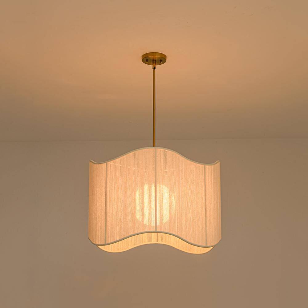 Haven 1-Light 23.6 in.W Brass Wavy Edge Fabric Drum Pendant Light for Dining Room and Living Room price history on PriceWatchPro