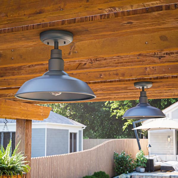 Bell Ridge 14 in. 1-Light Blue Semi-Flush Mount