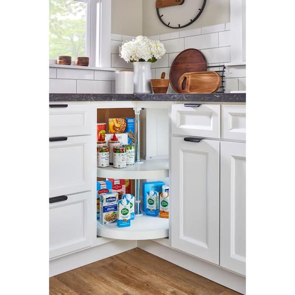 2-Shelf White 24 in. Lazy Susan Pie-Cut Polymer