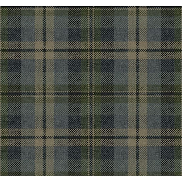 30.75 sq. ft. Deep Sea Thornbury Tailored Plaid Vinyl Peel and Stick Wallpaper Roll