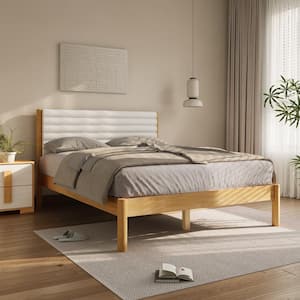 Brown Upholstered Rolls with Natural Rubber Wood Frame Queen Platform Bed