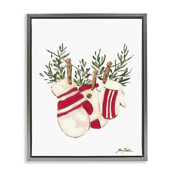 Stupell Industries Winter Mittens on Clothesline by Sara Baker 1-Piece Floater Frame Graphic Print Nature Poster Art Print 21 in. x 17 in.