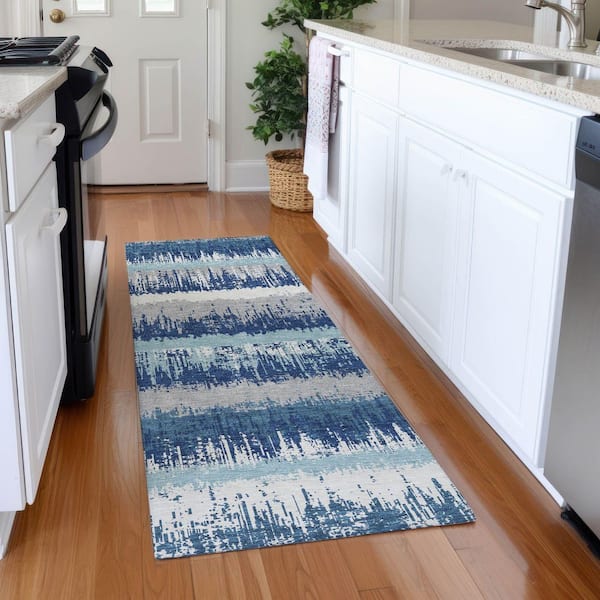 Mayfield Premium Machine Washable Abstract AMF1013 Blue 2 ft. 3 in. x 7 ft. 6 in. Runner Rug