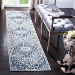 Brentwood Cream/Blue 2 ft. x 6 ft. Floral Medallion Runner Rug