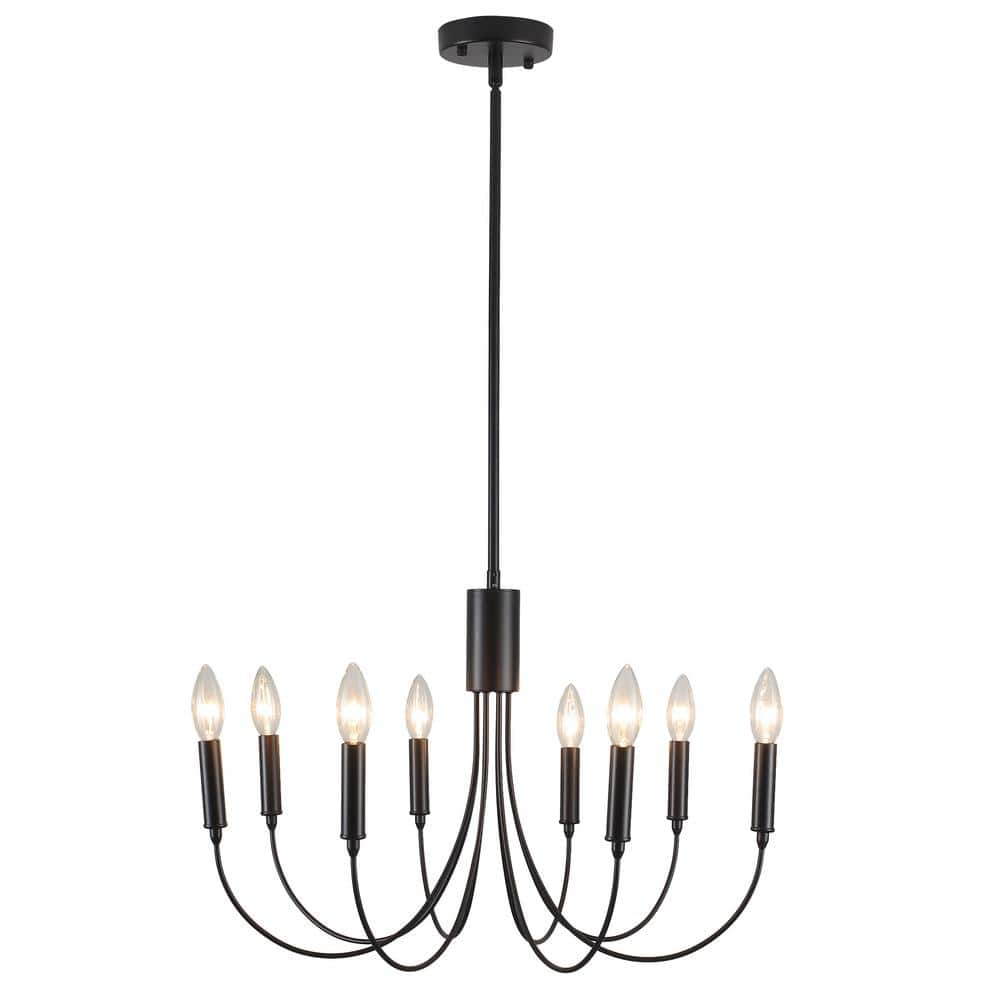 LWYTJO 8-Light Black Classic Linear Chandelier for Kitchen Island with ...