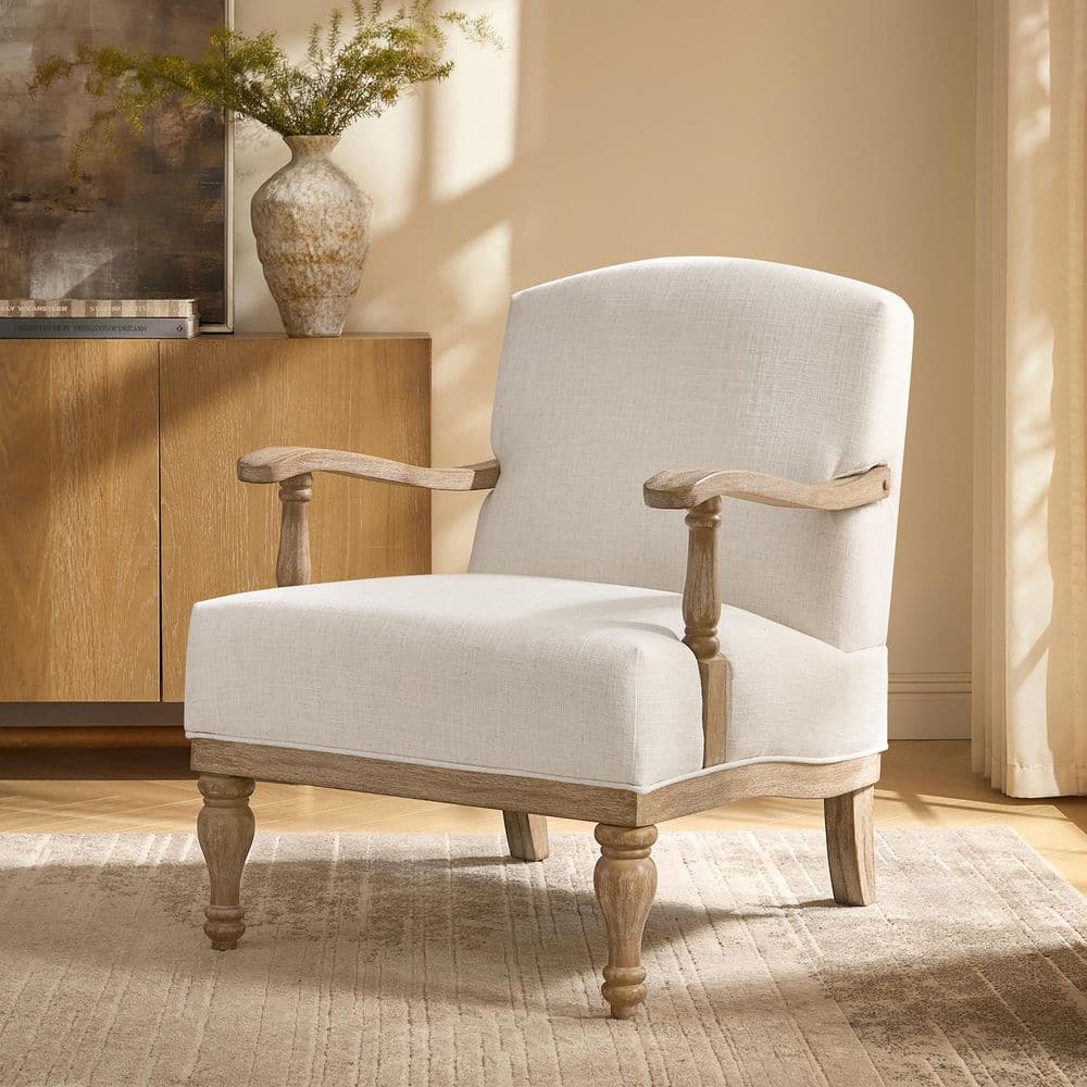 Haze Farmhouse Ivory Polyester Arm Chair with Solid Wood Armrests price history on PriceWatchPro