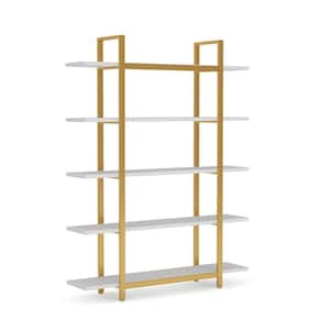 Earlimart 71.7 in. White and Gold Engineered Wood and Metal 4-Shelf Etagere Bookcase with 5-Tier Bookshelf