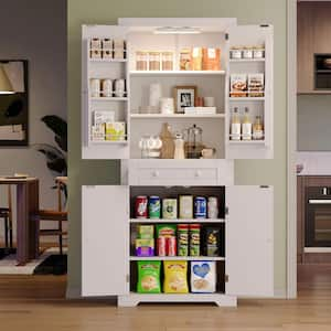 White Engineered Wood 30 in. Kitchen Pantry Cabinet with Storage Drawer, Sensor light, Adjustable Shelves and Doors