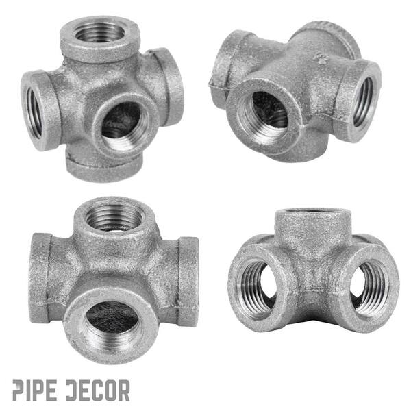 PIPE DECOR 1 in. Iron Black 4-Way FPT x FPT x FPT x FPT Side Outlet Tee  Fitting (4-Pack) PDB SOT-1-4 - The Home Depot