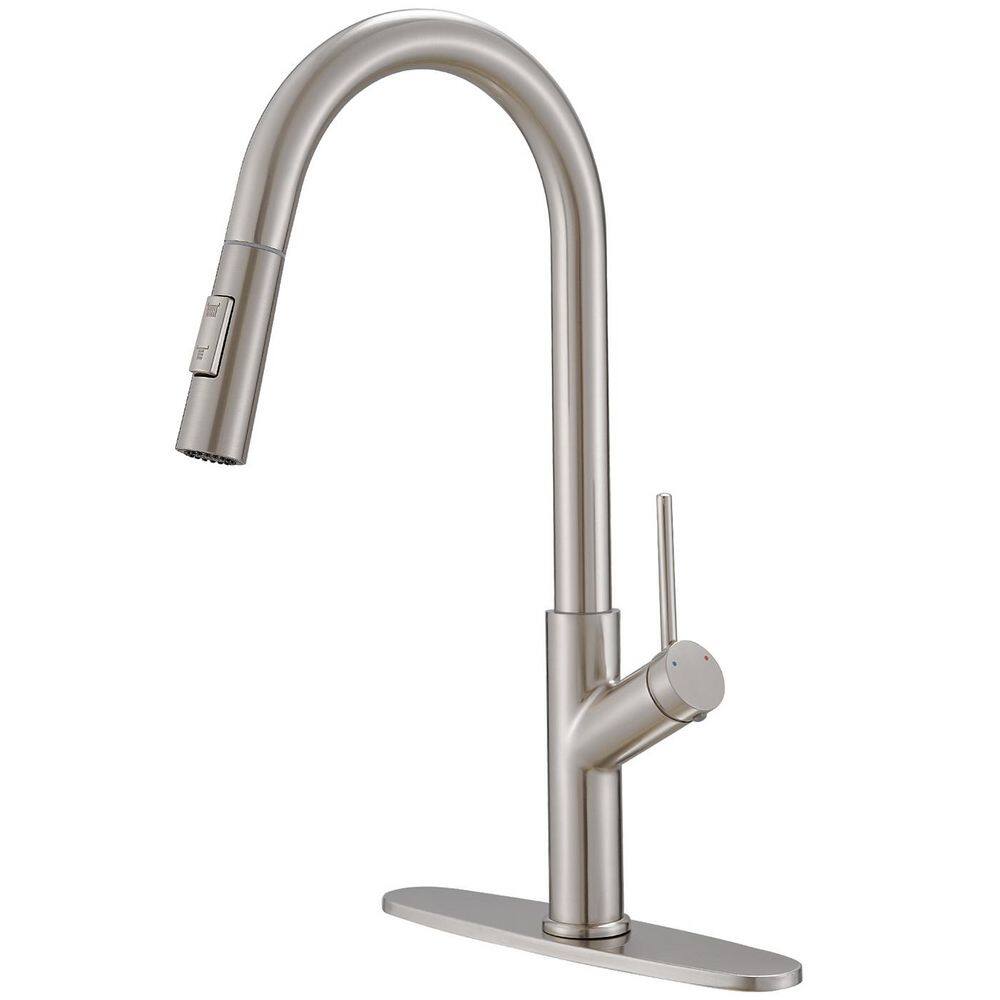 17.3 in Single Handle Pull Down Sprayer Kitchen Faucet, Single Hole Faucet 360 Degree Spout Swivel in Brushed Nickel price history on PriceWatchPro