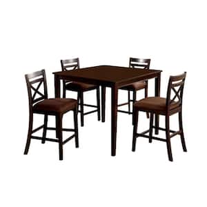 5-Piece Transitional Style Espresso Brown Wooden Counter Table Set