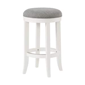 Natick 25 in. Round White Counter Height Backless Wood Stool with Cushioned Seat
