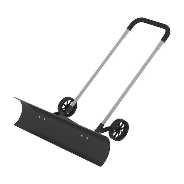 48.03 in. Metal Handle Steel Snow Shovel with Wheeled Push Design for Driveway, Sidewalk, and Yard Snow Removal