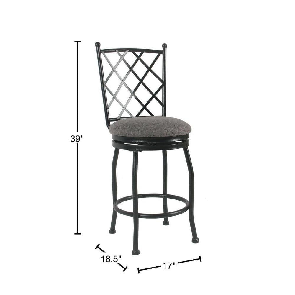 Tristan 24" Swivel Counter Stool in Black Metal with Gray Cushion